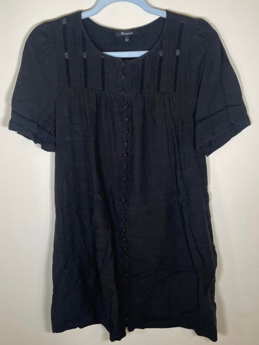 Madewell Black Cotton Crochet Detail Button Up Mini Dress